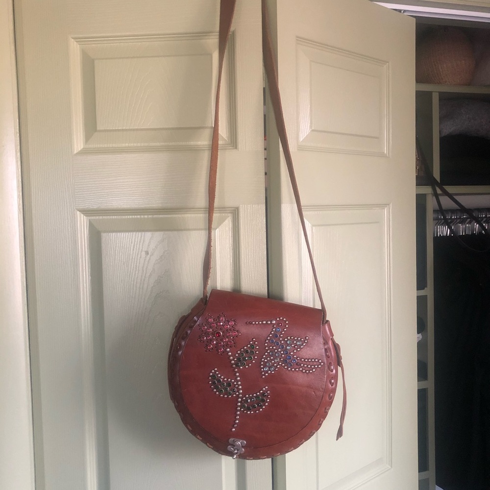 Leather stud and crystal shoulder bag